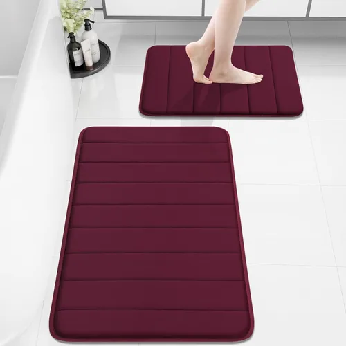 Vista 44 de Buganda Juego de 2 alfombras y tapetes de baño de espuma viscoelástica, lavables a máquina, suaves, antideslizantes, absorbentes, para baño, ducha