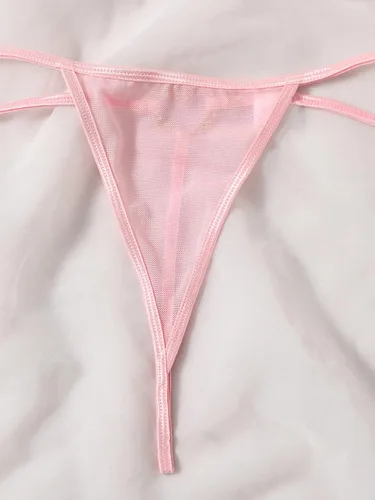 Vista 2 de Verdusa Tanga de malla de tiro medio con diamantes de imitación para mujer