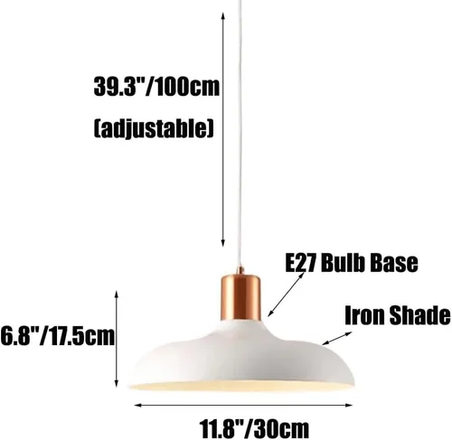 Vista 2 de Lámpara colgante de metal grande de 11.8 pulgadas, moderna lámpara colgante industrial colorida con pantalla de hierro, 39.3 pulgadas de altura