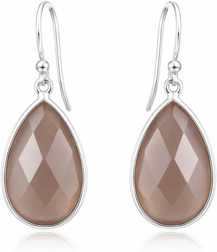 Vista 33 de Aretes de ágata musgo verde de 0.472 x 0.709 in con forma de pera de plata de ley 925, aretes de piedras preciosas hechos a mano, juego de bisel