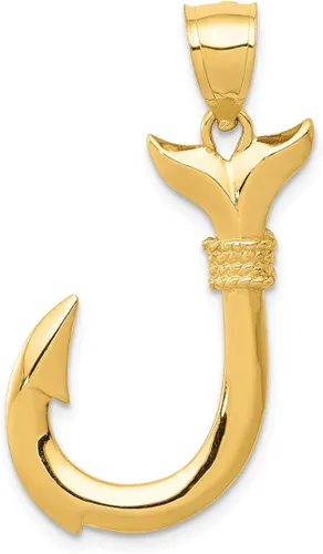 Vista 7 de Colgante de oro amarillo de 14 quilates, cola de ballena, pez y sirena, colgante de gancho de sirena y vida marina, joyería fina para mujer, regalos