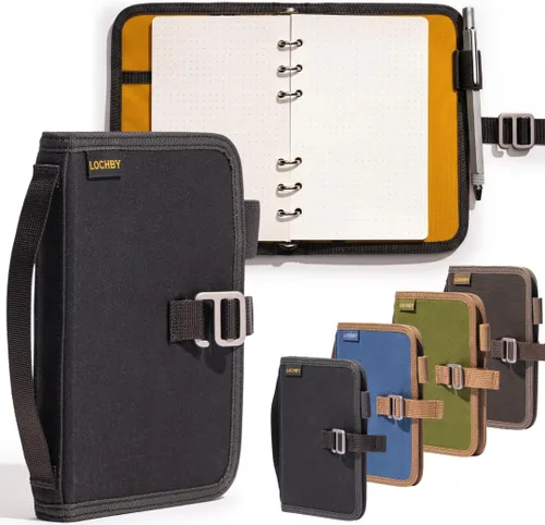 Vista 48 de LOCHBY® Carpeta Field A5 Cubierta de carpeta de 6 anillas Lona encerada resistente al agua Diseño plano Sistema A5 apto para recargar