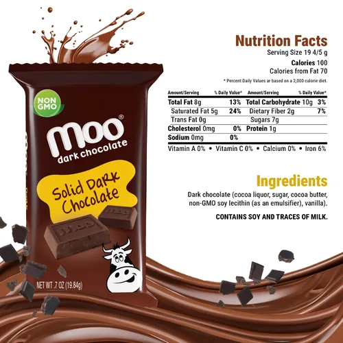 Vista 3 de Moo Chocolates ' Mini barras de chocolate negro sólido natural, 0.7 onzas (14 unidades)