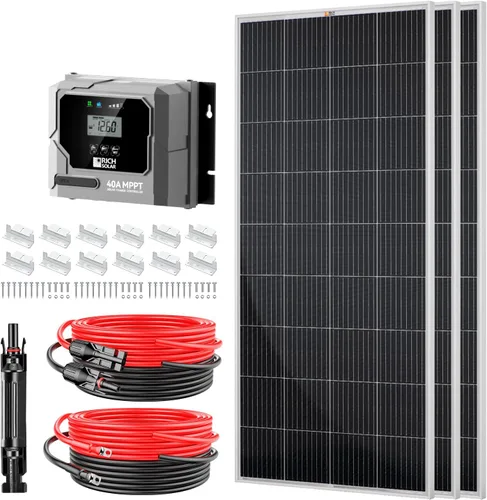 Vista 9 de RICH SOLAR El kit solar de 100 vatios contiene panel monocristalino de alta eficiencia de 100 W con 9 barras colectoras y controlador MPPT de 20 A