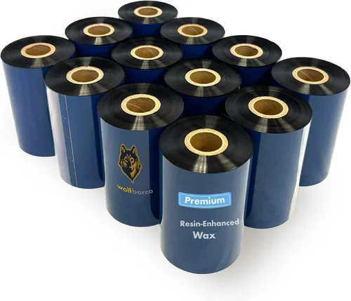 Vista 22 de Wolfbarco 1 Roll 1.57" x 1476' (40mm x 450m) Premium Resin Enhanced Wax Thermal Transfer Ribbon 1" Core, Coated Side Out for Zebra Printers