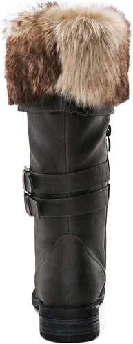 Vista 5 de GLOBALWIN Botas altas de media pantorrilla hasta la rodilla para mujer, botas de combate elegantes con cordones para mujer, tacón bajo
