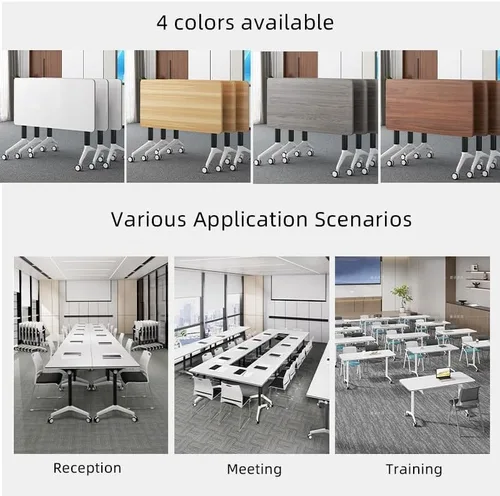 Vista 5 de Mesa de conferencias, mesas plegables para sala de conferencias con diseño abatible, marco de aluminio, seminarios móviles para reuniones dinámicas