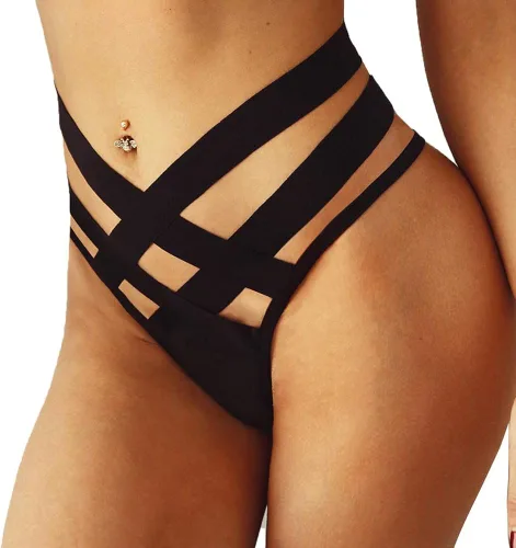Vista 4 de Tangas sexys para mujer, bragas sexuales traviesas con tiras recortadas en T, braga de arneses de bondage, lencería atrevida
