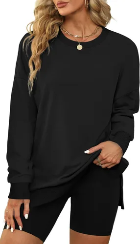 Vista 2 de XIEERDUO Sudaderas de gran tamaño para mujer, estilo casual, cuello redondo, manga larga, cómodas