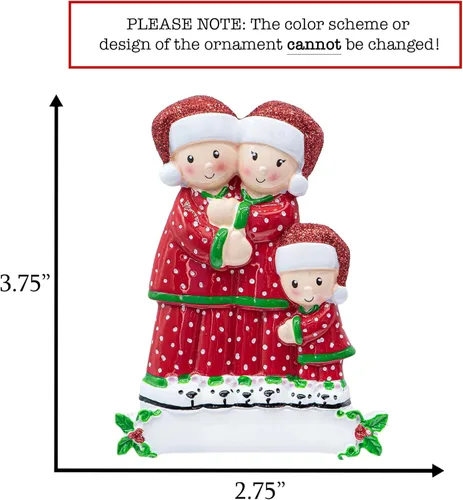 Vista 2 de Adorno de Navidad personalizado de PJ Family of 3 2025 Decoración familiar de pijamas para árbol de Navidad – Recuerdo personalizado único