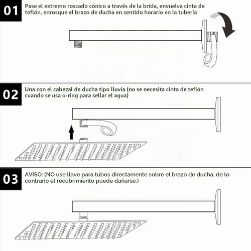 Vista 7 de Voolan Brazo de ducha redondo de 15 pulgadas con brida y cinta de teflón, brazo de extensión para regadera fija de baño, acero inoxidable sólido