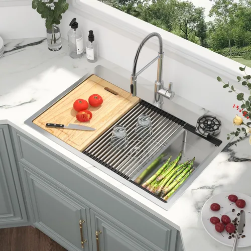 Vista 34 de Kichae Fregadero de 15 pulgadas para RV - Fregadero de barra de 15 x 15 x 5, fregadero de cocina pequeño, sobremontado, de montaje superior
