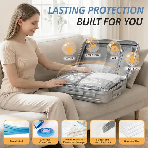 Vista 5 de Cozy Essential Vacuum Storage Bags, 80% Compression Vacuum Seal Space Saver Plastic Packaging Bags for Clothes, Blankets, Pillow, Bedding