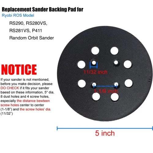 Vista 2 de Reemplazo de almohadilla lijadora de 5 pulgadas compatible con Ryobi RS290 RS280VS RS281VS Almohadilla de respaldo de repuesto compatible