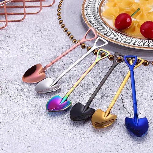 Vista 3 de Rolin Roly Juego de 6 cucharas coloridas de pala, cucharas de café, cucharas de postre de acero inoxidable, cucharas de cena de arco iris, cucharas