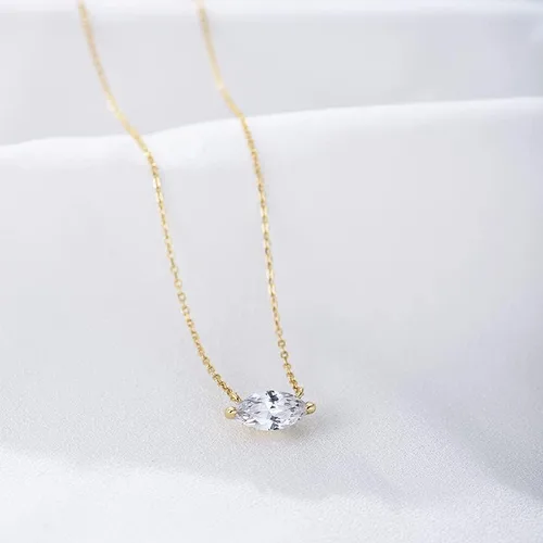 Vista 5 de Collar solitario de oro de 18 quilatescollar solitario de moissanita corte marquesacollar solitario de piedra personalizado, Chapado en oro macizo