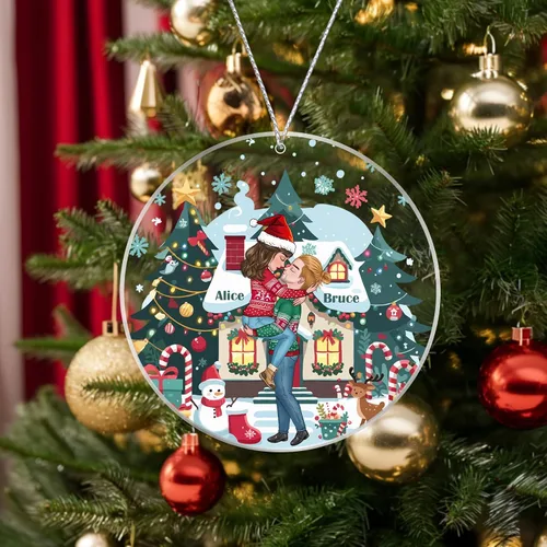 Vista 14 de 7 piezas de adorno de Navidad personalizado 2025, adorno de familia de muñeco de nieve con nombre y foto acrílico para decoración de árbol
