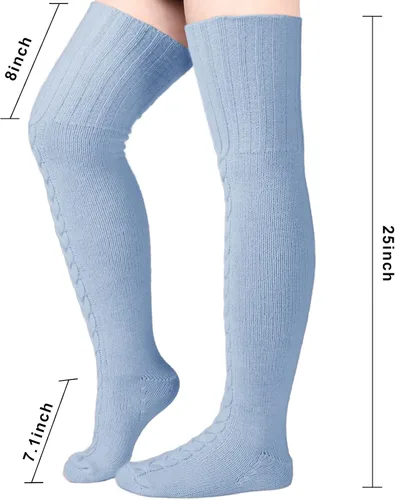 Vista 2 de Calcetines de lana hasta el muslo por encima de la rodilla, calcetines altos hasta el muslo, calcetines gruesos para botas, calentadores de piernas