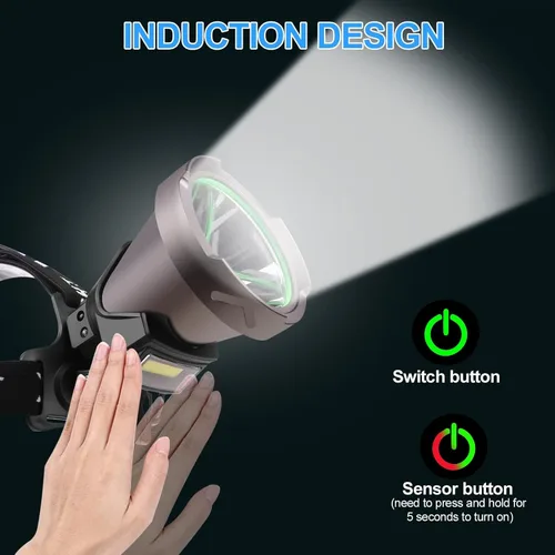 Vista 4 de Linterna frontal recargable, 8 modos de lúmenes altos para adultos linterna faro IPX6 impermeable, batería incluida, 2000 lúmenes faro para caza