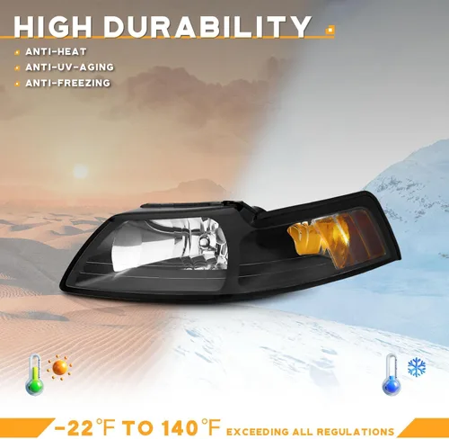 Vista 5 de WEELMOTO - Conjunto de faros delanteros automotrices para Ford Mustang 1999-2004, par de montaje de faros de repuesto con carcasa negra para Mustang