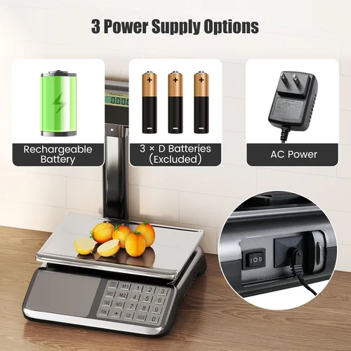 Vista 9 de S AFSTAR Báscula de cálculo de precios con pantalla de poste, báscula comercial de alimentos de 88 lb con plataforma de acero inoxidable, batería