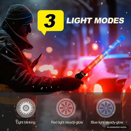 Vista 4 de E-riding Varita de Tráfico con Luz de Seguridad de 21 pulgadas Alta Visibilidad, Duradera, Portátil Varita de Control de Tráfico con 3 Modos