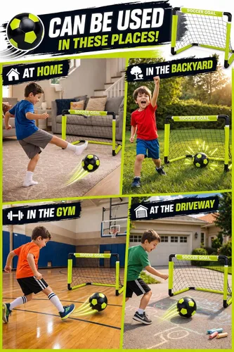 Vista 3 de Kids Soccer Goals Set for Indoor & Outdoor Play – Includes Foldable Goal, Ball, Pump & 4 Stakes