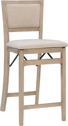 Vista 24 de Linon Keira Sillas plegables de madera rústica natural con asiento y respaldo acolchados en beige – Conjunto de 2
