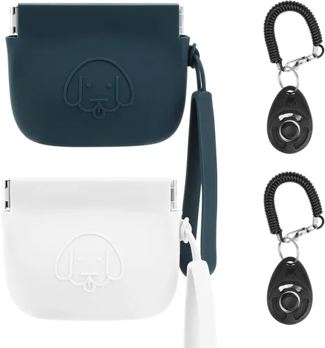 Vista 11 de WALLFID Bolsa de silicona para golosinas de perro, cierre automático, con clicker de entrenamiento para mascotas, bolsa para caminar para perros