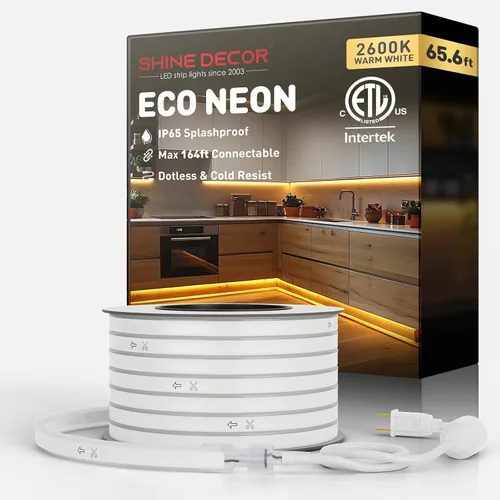 Vista 45 de Shine Decor Tira de luces LED AC 120V, cuerda de neón eco de 120 LED/m sin puntos, conectable y cortable, IP65 impermeable y resistente al clima