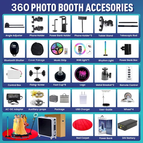 Vista 7 de Máquina de cabina de fotos 360 para fiestas, cabina de cámara 360 con estuche de vuelo, paquete de batería, APP, logotipo magnético personalizado