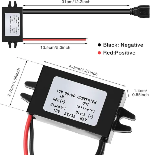 Vista 3 de Weewooday Convertidor de CC de 12 V a 5 V 3 A 15 W DC Buck Module, regulador de voltaje reducido, convertidor de corriente de alimentación