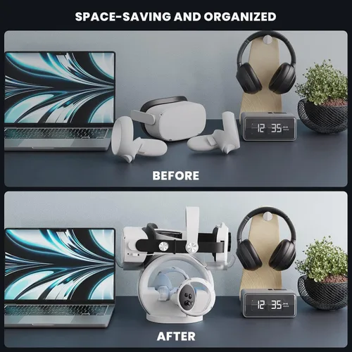Vista 6 de Estación de carga VR para Oculus Quest 2Meta Quest 2, la base de carga CODOGOY soporta indicador LED y auriculares de carga, con 2