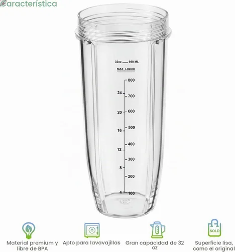 Vista 5 de Pieza de repuesto para licuadora Nutri Ninja, paquete de 2 vasos de repuesto de 32 onzas compatibles con licuadoras Nutri Ninja Auto-iQ Series