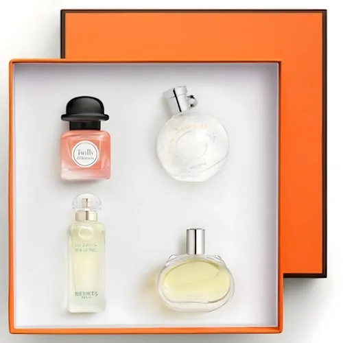 Vista 2 de Set de regalo de fragancias en miniatura Hermès Discovery de 4 piezas para mujer – Incluye Barenia EDP, Terre d’Hermès EDP, Eau des Merveilles EDT