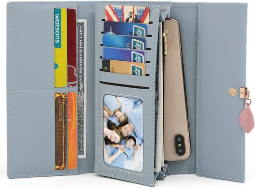 Vista 83 de UTO - Cartera pequeña RFID de piel sintética con dije de hoja, cierre de cremallera y tarjetero.