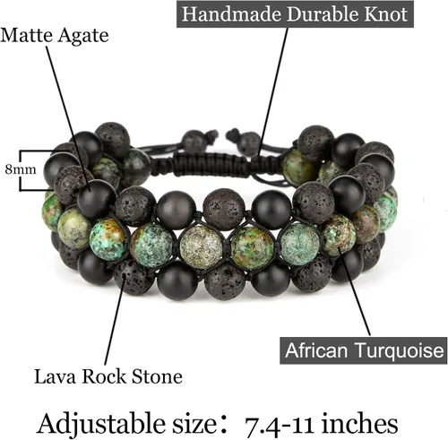 Vista 3 de Pulseras de piedra de lava natural de 0.315 in para hombres, cristal curativo difusor de aceites esenciales, pulsera de cuentas para chakras, yoga