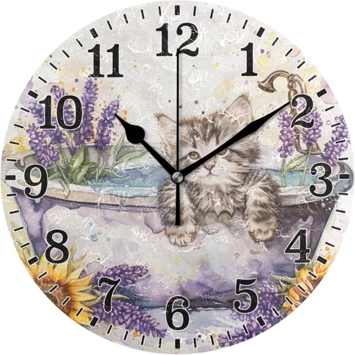 Vista 8 de JUNZAN Reloj de bañera con vino romántico espumoso y velas, reloj de pared silencioso de 10 pulgadas, pequeño reloj redondo, decoración de cocina