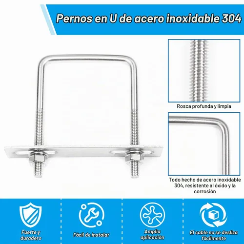 Vista 3 de Paquete de 4 pernos en U cuadrados M6, 25mm (1 pulgada) de ancho