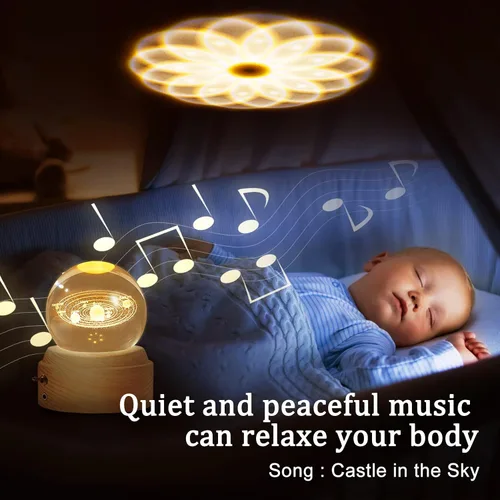 Vista 4 de Caja de música LED con forma de bola de cristal con sistema solar, el mejor regalo de decoración para padre, papá, marido, hombres, novio, novia