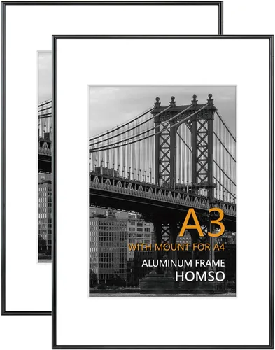 Vista 9 de Homso Marco de póster A1 en color negro, tablero fino de metal A1 con plexiglás acrílico para fotos A2 con paspartú o 23.4 x 33.1 pulgadas sin