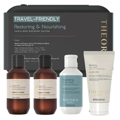 Vista 8 de THEORIE PURE - Juego de artículos de tocador de tamaño viaje, champú hipoalergénico, acondicionador, gel de baño y exfoliante corporal, sin