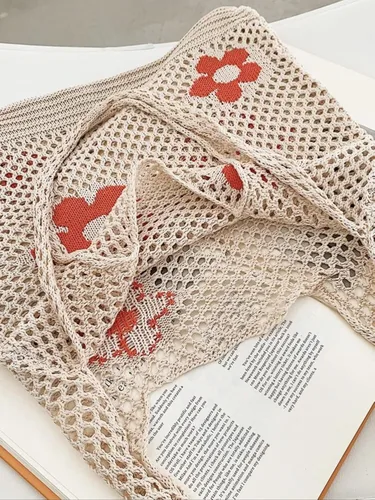 Vista 3 de ENBEI Bolsas bohemias, bolsa de punto de hombro, bolsa de mano Y2K estética, bolso de ganchillo lindo para mujeres, regalos hippie
