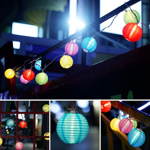 Vista 5 de VCOKEN Guirnalda de luces de linterna multicolor, 9.84 pies, colorida para colgar para vacaciones, mini de nailon enchufable para patio, dormitorio