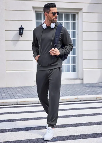 Vista 14 de COOFANDY Conjunto deportivo de 2 piezas para hombre, conjunto deportivo casual con capucha
