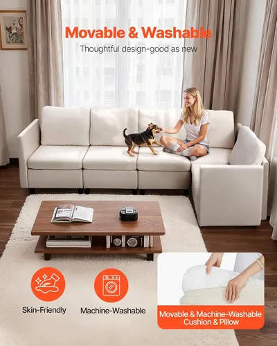 Vista 5 de VEVOR Sofá modular modular, moderno sofá modular de 5 plazas con almacenamiento oculto, sofá modular de nube personalizable, marco de madera maciza