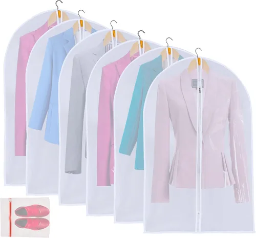 Vista 10 de Fundas de plástico para colgar la ropa (juego de 12) protectores de ropa de armario, funda transparente transpirable con refuerzo de 2 pulgadas
