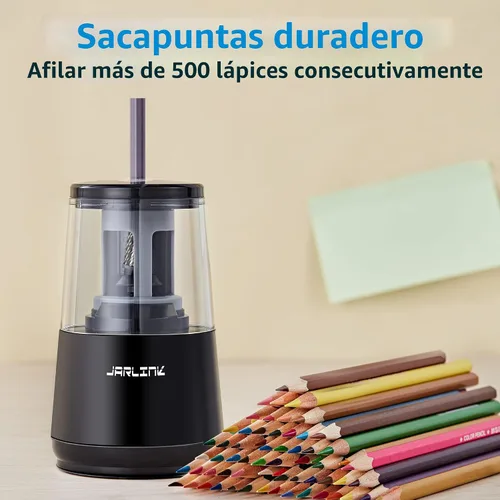 Vista 6 de Jarlink - Sacapuntas eléctrico con hoja de alta resistencia para afilar rápidamente y parada automática para lápices número 2 y de colores (6-8 mm)