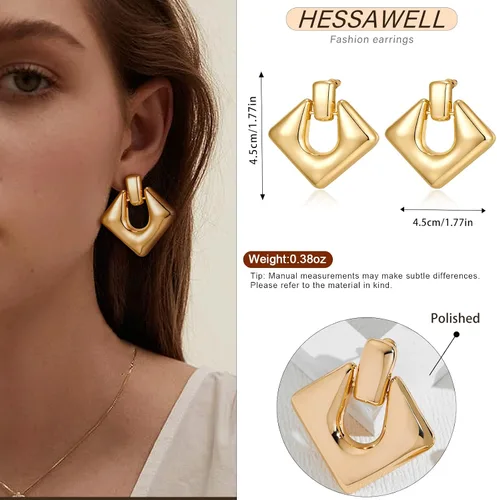 Vista 2 de HESSAWELL Aretes de aro gruesos para mujer, aretes colgantes de aro de oro para mujer, regalo