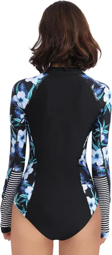 Vista 5 de YOLIPULI Traje de baño de una pieza de manga larga para mujer, protección UV, traje de baño de surf